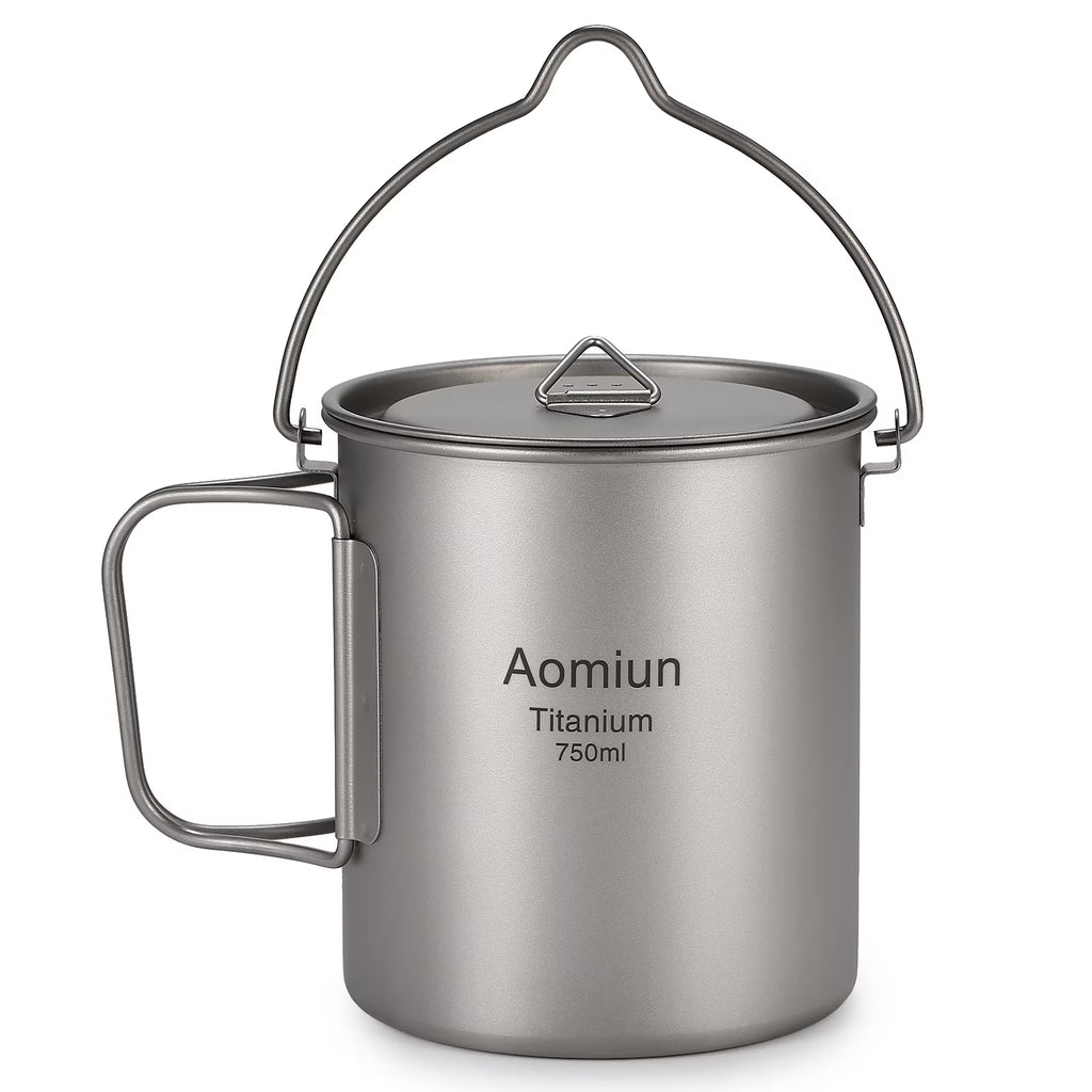 750ml Ultralight Camping Cooking Pot with Lid and Foldable Handle W800299