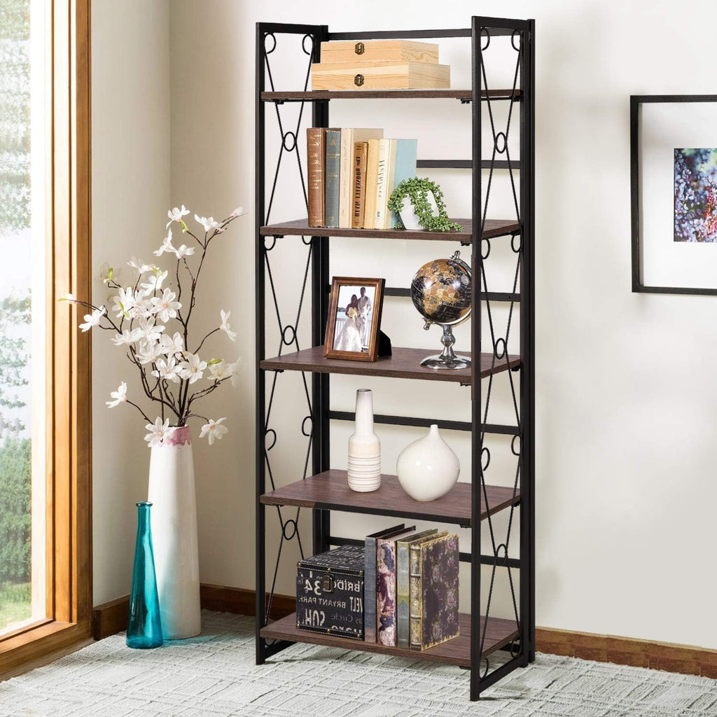Brown Black Set of 2 Metal Frame Wood Shelf Bookcase Q86902