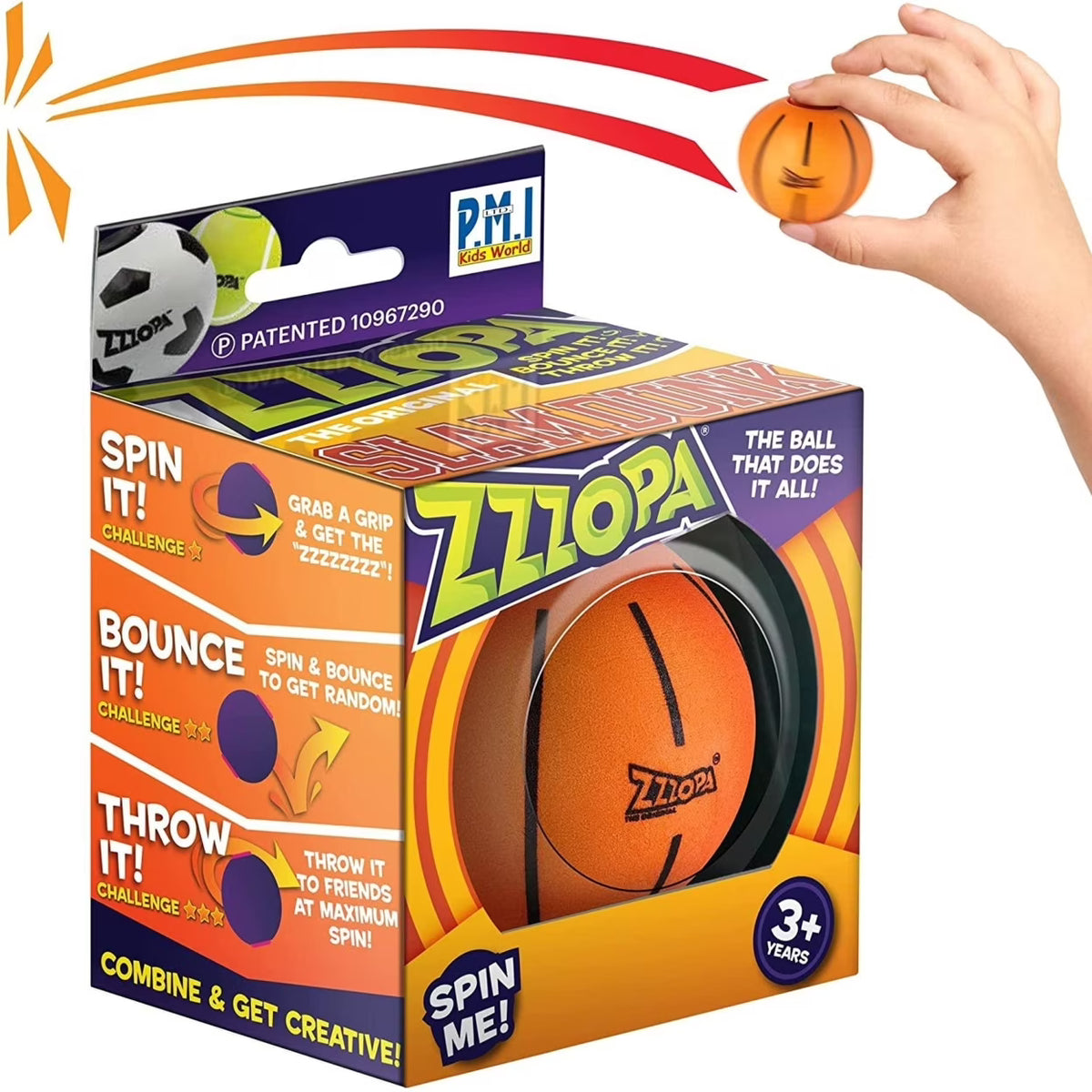 SlamDunk Fidget Stress Ball Mini Basketball Spin Bounce Throw Toy Z77479