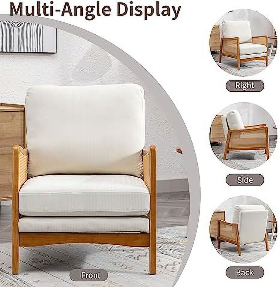 Beige Velvet Upholstered Accent Chair with Rattan Armrest S83765