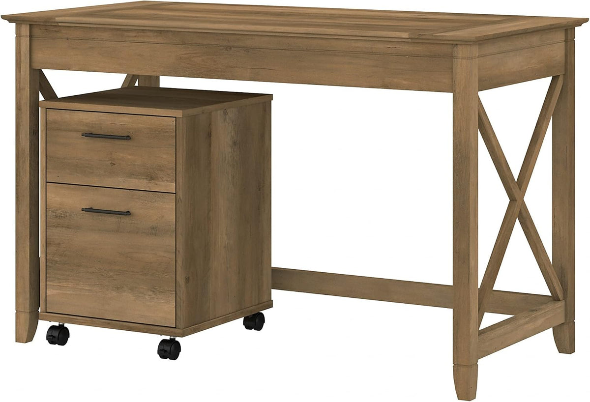 Dark Gray Hickory Writing Desk with 2 Drawer Mobile File Cabinet H703724