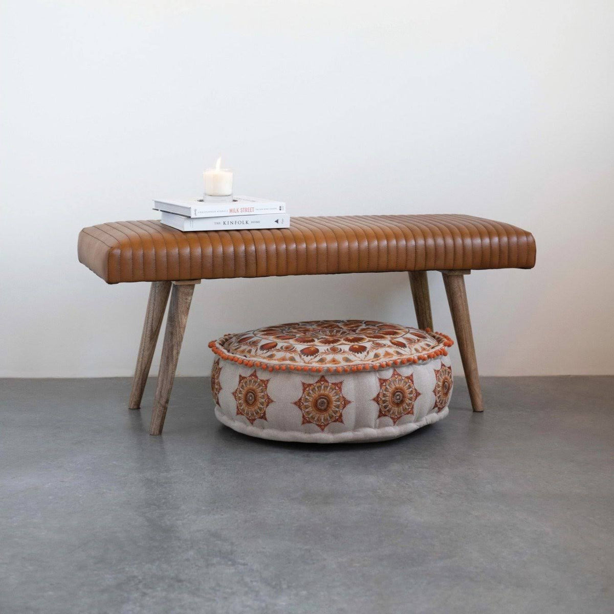 Mango Wood Goat Leather Bench S489