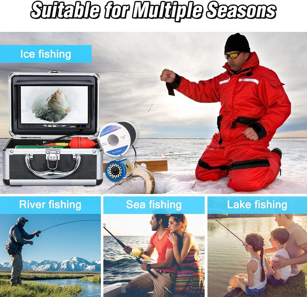 Portable Underwater Fishing Camera with 30 LEDs and 7inch 1080P IPS Monitor with DVR 16GB SD Card (30M) K854793