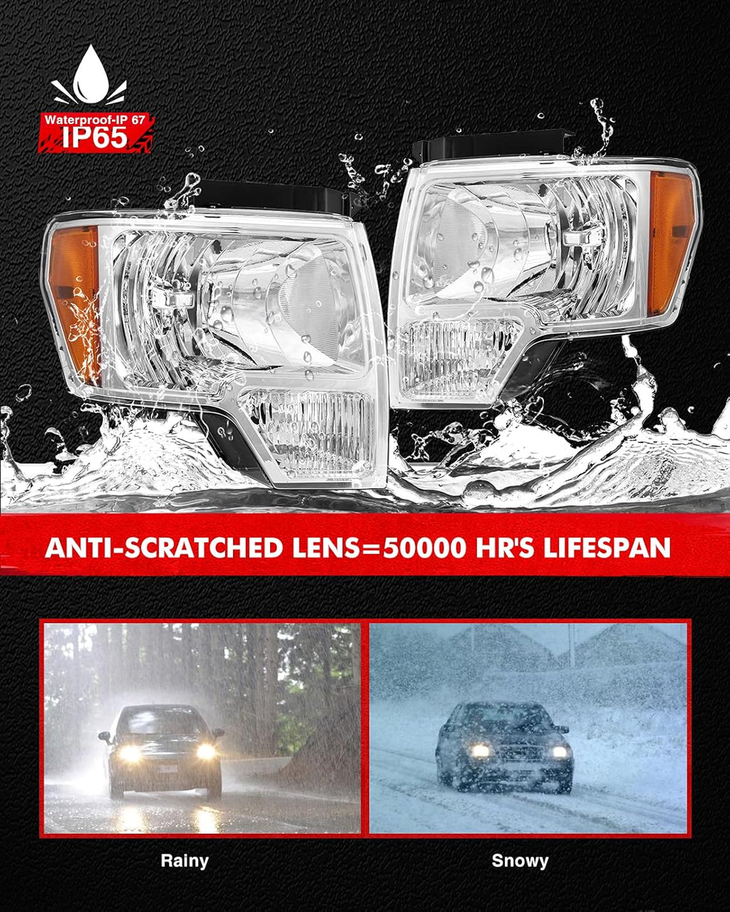 Chrome Housing Headlight Assembly for 2009-2014 F150 Q5582