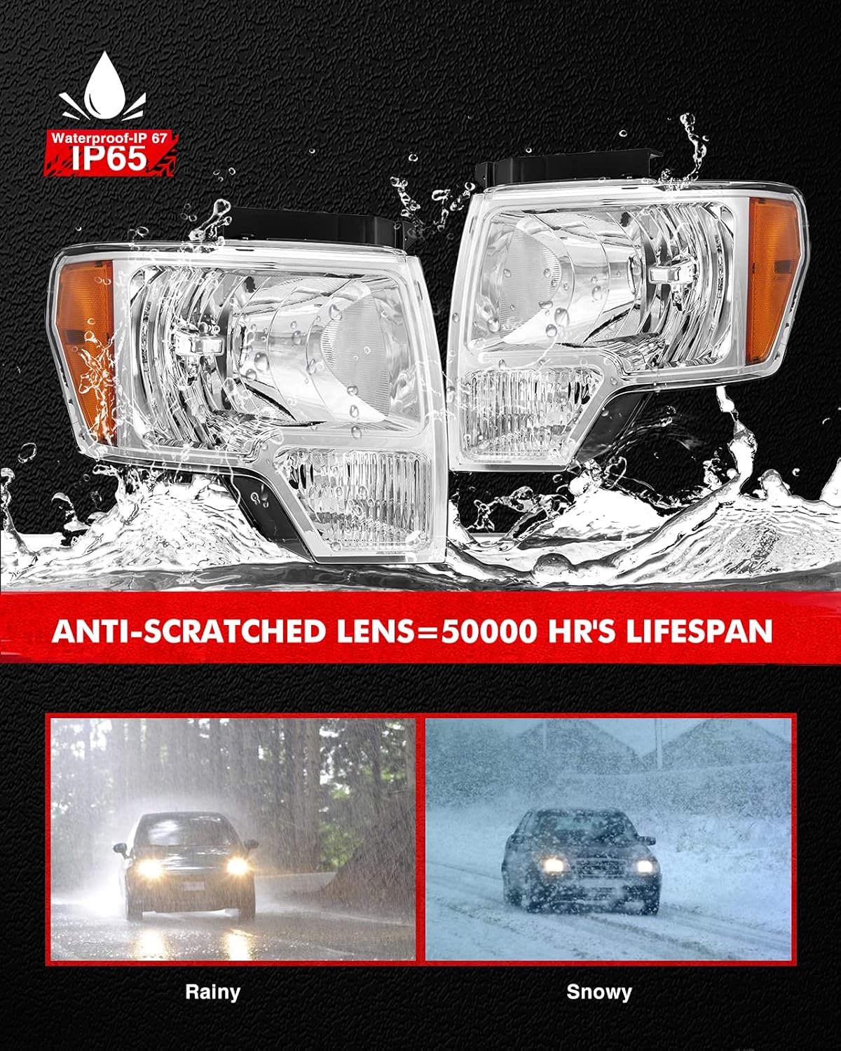 Chrome Housing Headlight Assembly for 2009-2014 F150 Q5582