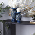 Set of 2 Blue Ceramic Candle Holder J344008