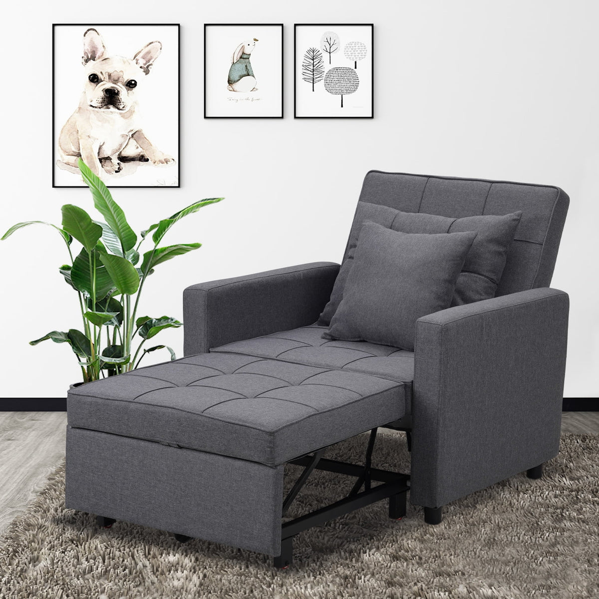 Dark Gray 3-in-1 Sofa Bed Chair with Adjustable Backrest K796306