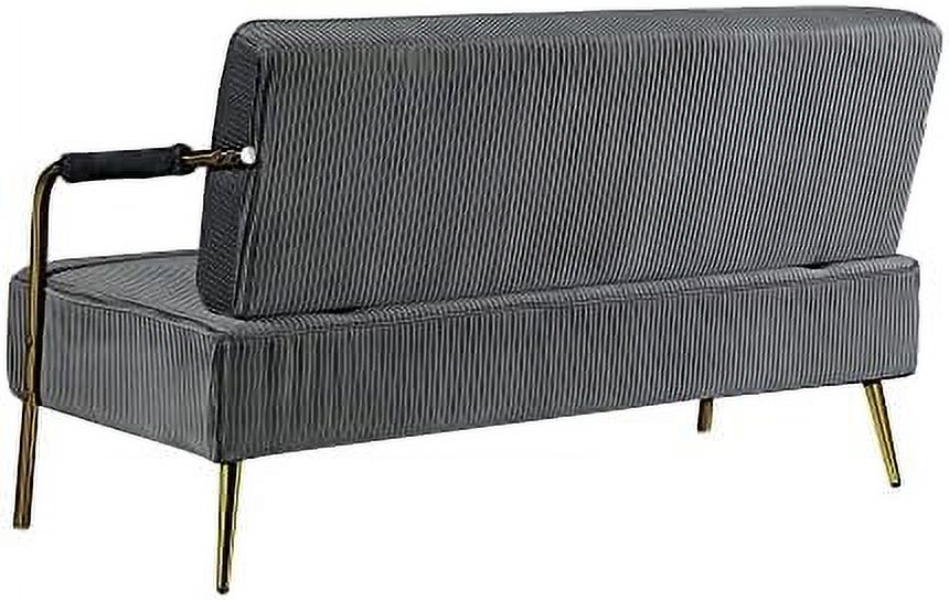 Velvet Loveseat Sofa with 2 Throw Pillows and Gold Metal Legs Q398020