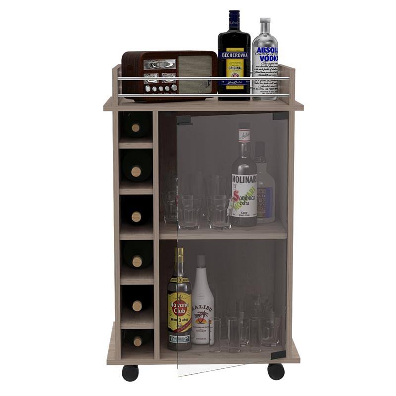 Light Gray Glass Door Bar Cart X877