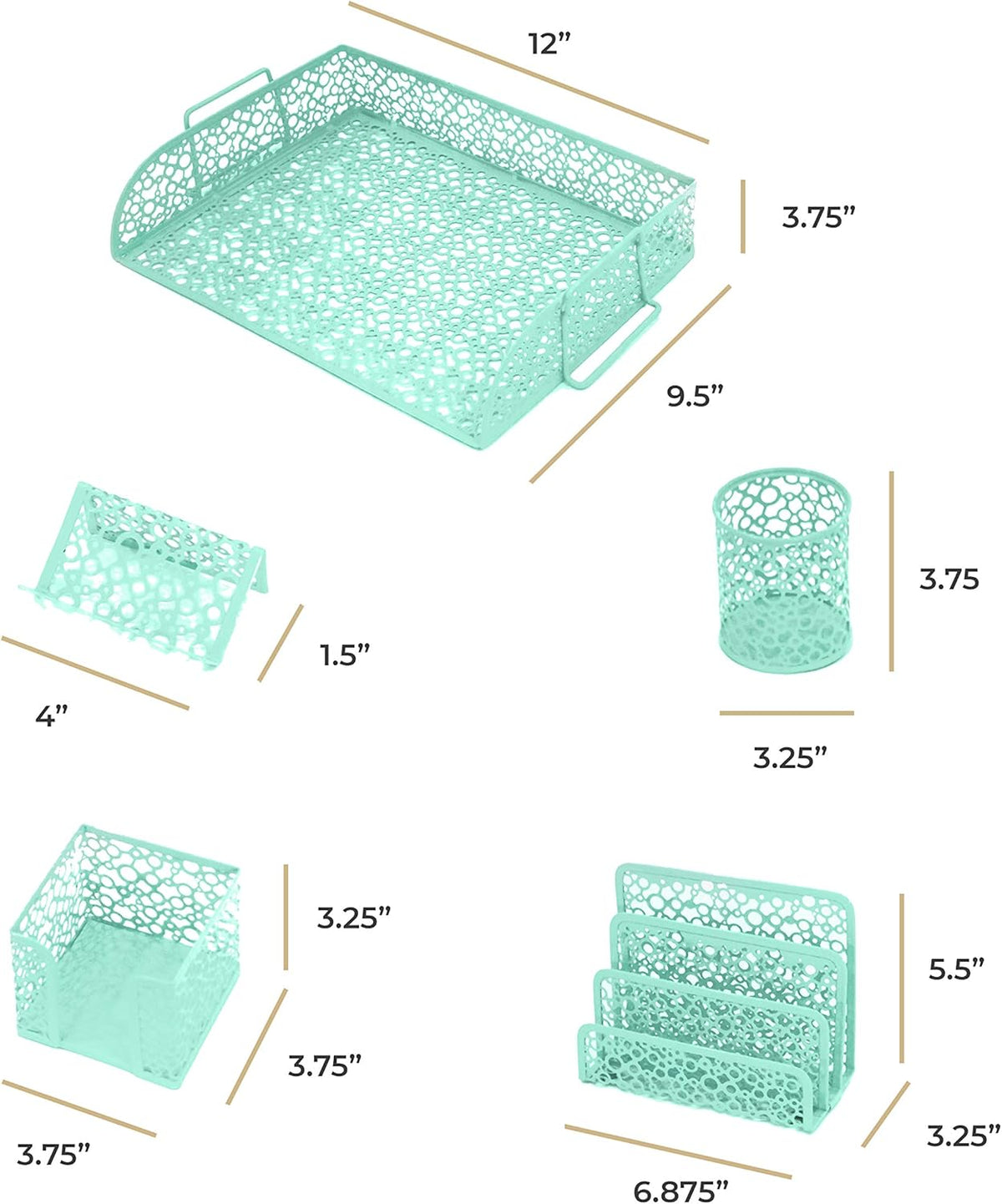 Mint Green 5 Piece Desk Organizer Set V176572