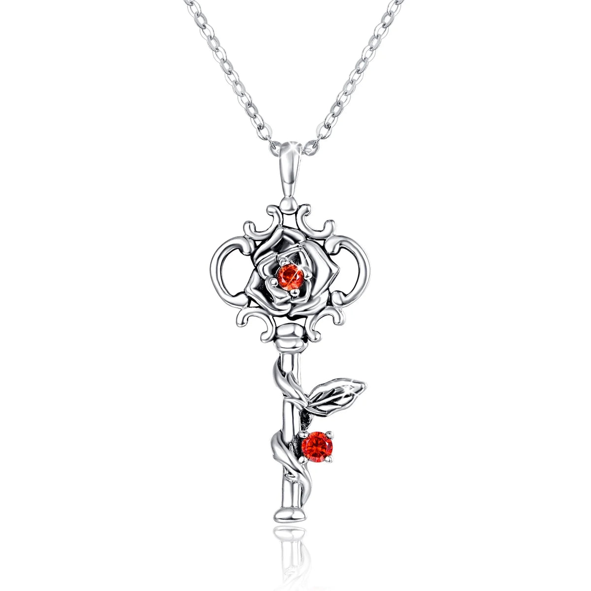 Sterling Silver Rose Key to Heart Pendant Necklace S484