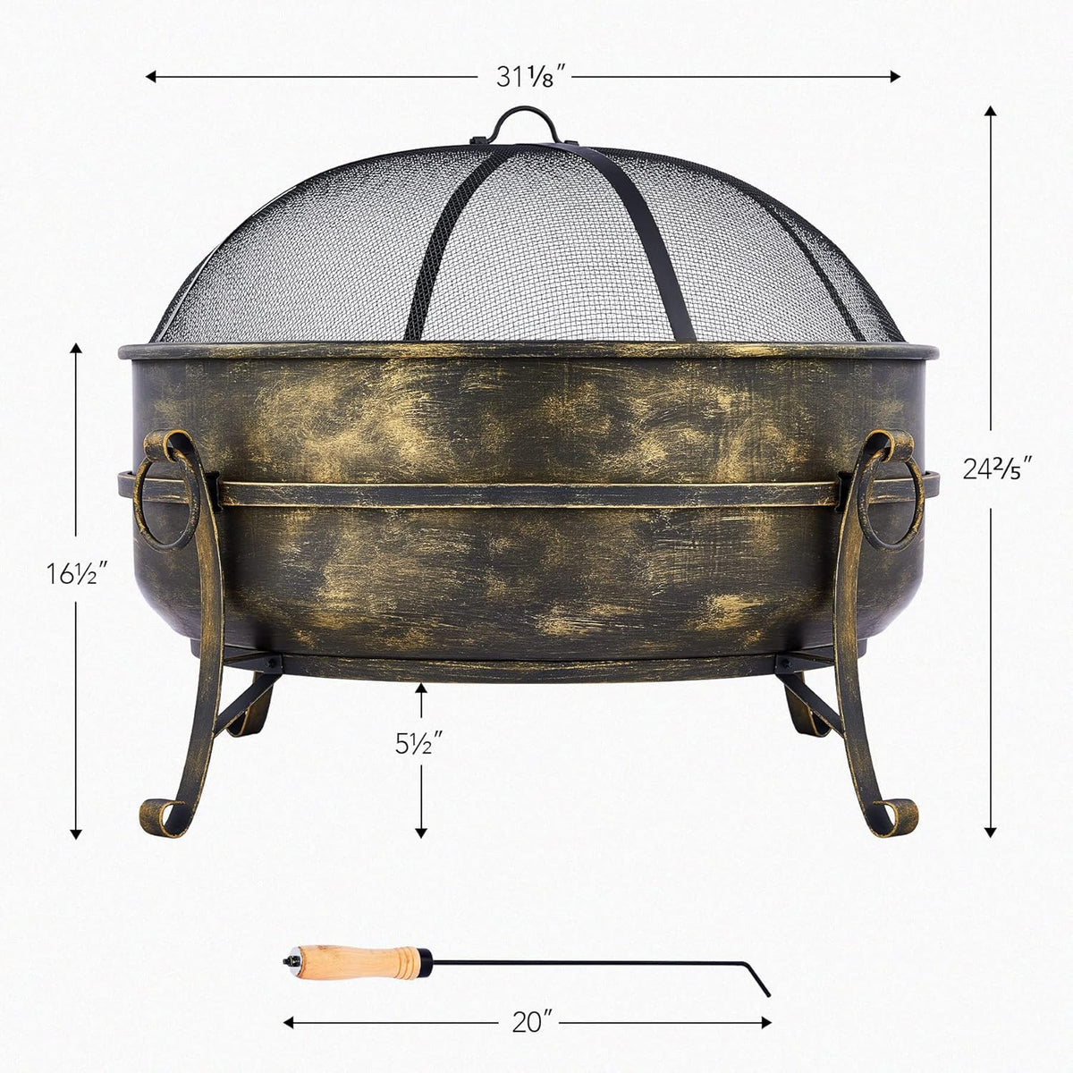31-Inch Round Wood Burning Fire Pit with Metal Grate, Screen, Poker E707437