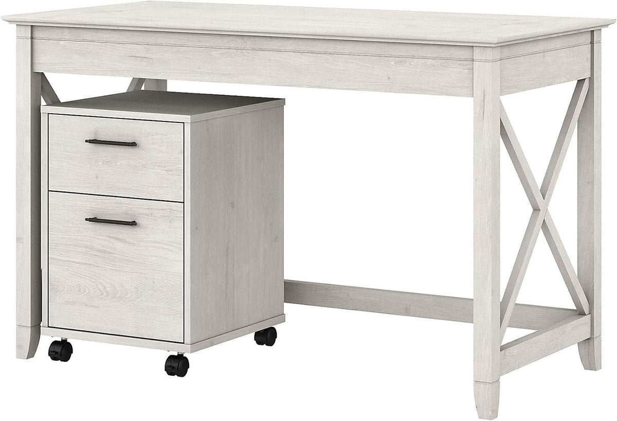 Dark Gray Hickory Writing Desk with 2 Drawer Mobile File Cabinet H703724