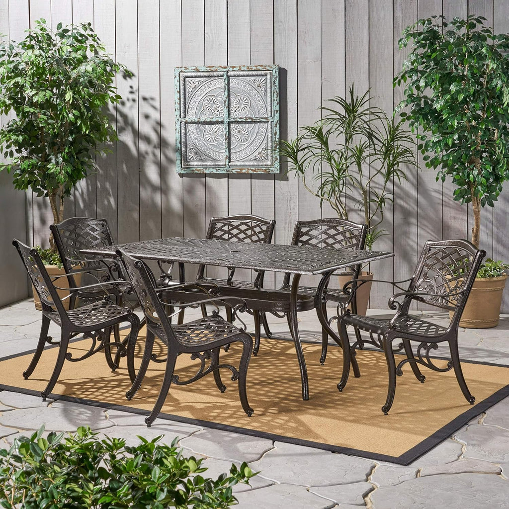 7 Pc Cast Aluminum Rectangular Dining Set V614047