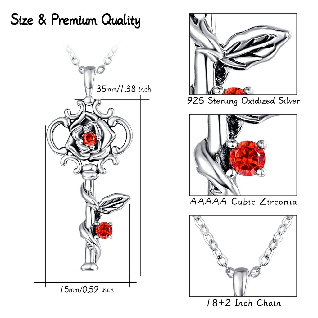 Sterling Silver Rose Key to Heart Pendant Necklace S484