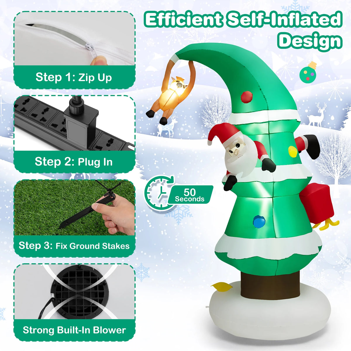 8FT Inflatable Christmas Tree with Santa Claus C76446