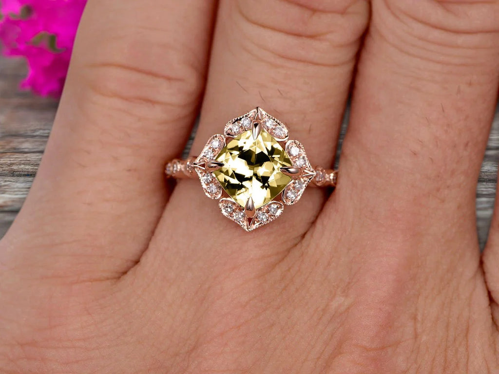 7mm Cushion Cut Champagne Diamond Moissanite Engagement Ring 2.05 Carat 10k Rose Gold O198426