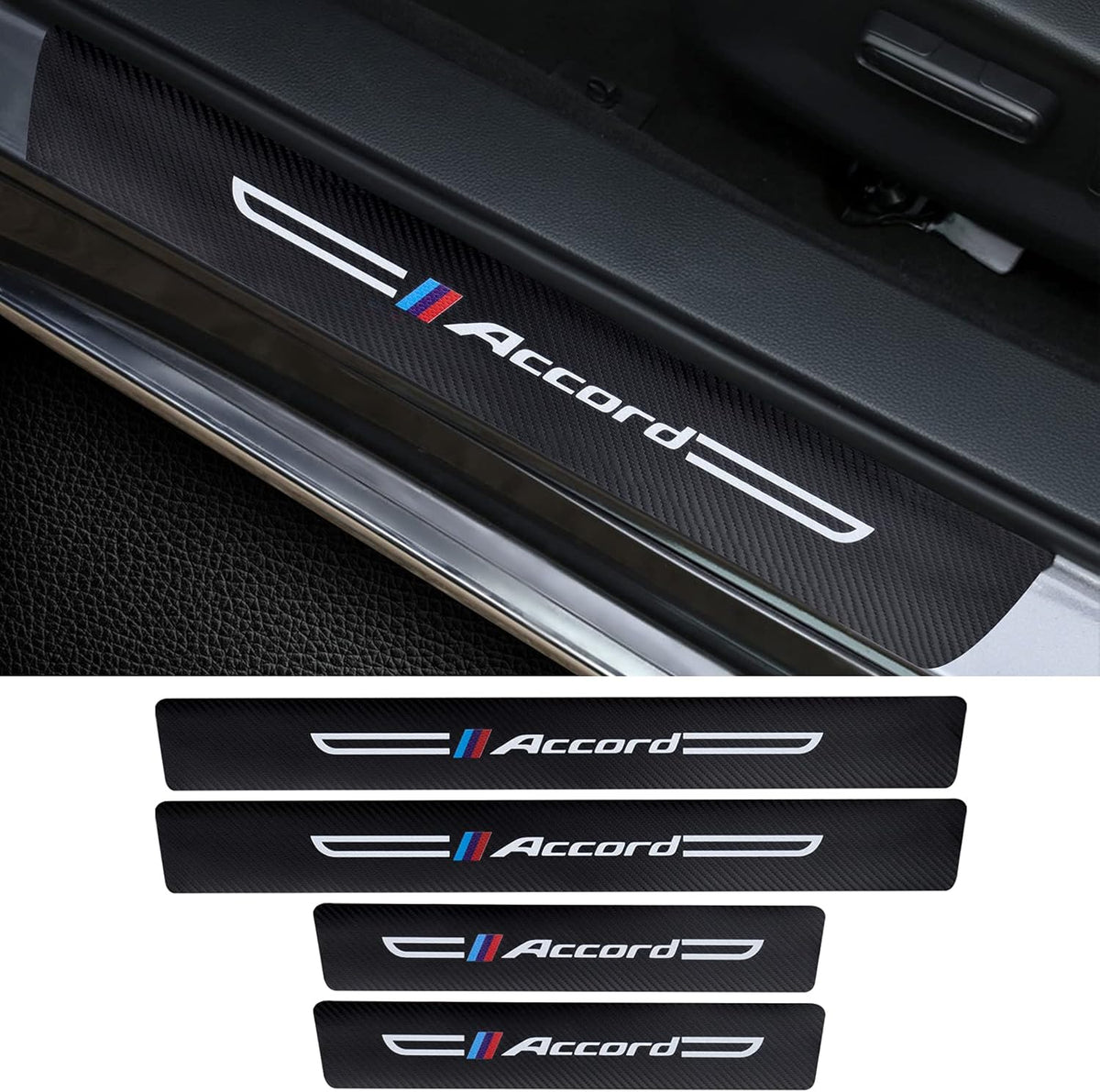 4PCS Carbon Fiber Leather Door Sill Protector Sticker L355215