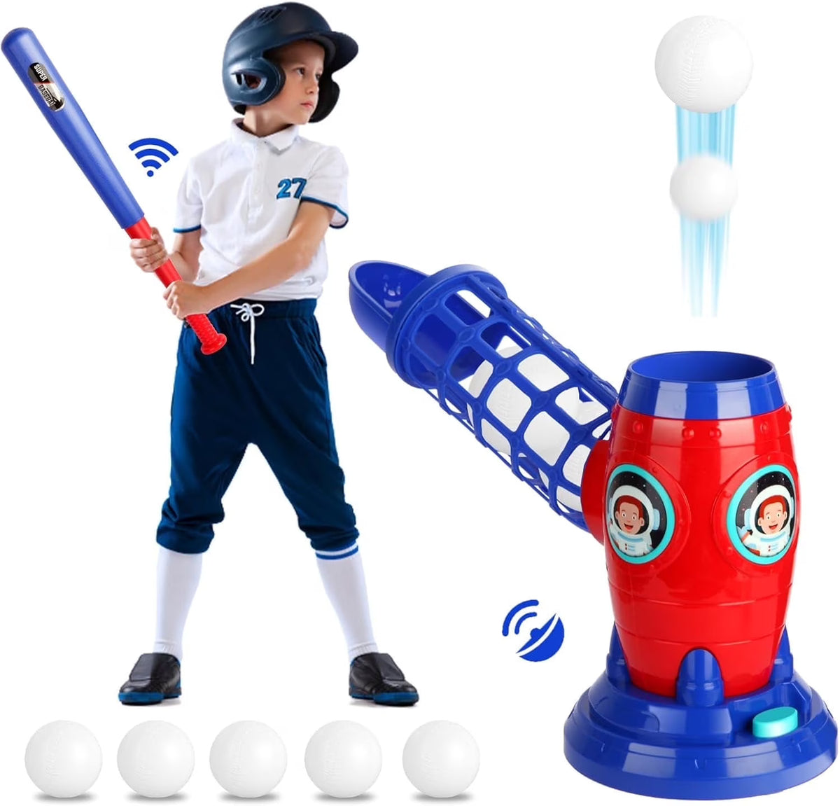 Baseball Pitching Machine Set with Remote Control Bat and 5 Balls D955