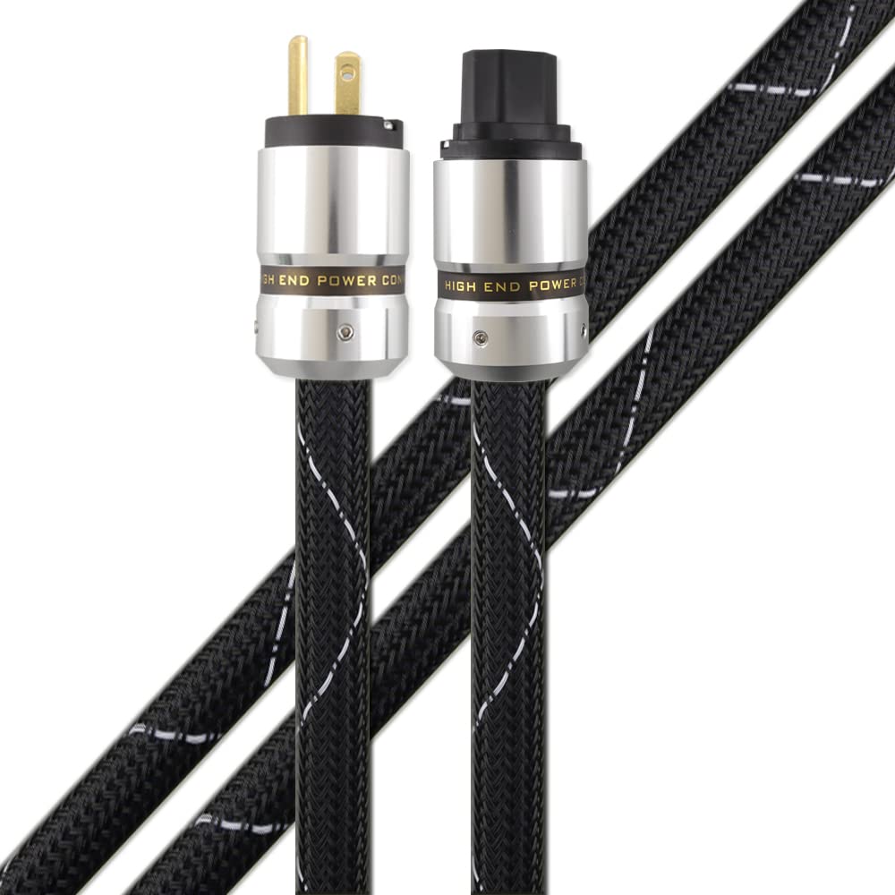 12AWG HiFi Power Cord 125V 15A 3-Prong Audiophile AC Power Cable with US Connector Plug (1.5M / 4.92FT) Pack of 2 M83158