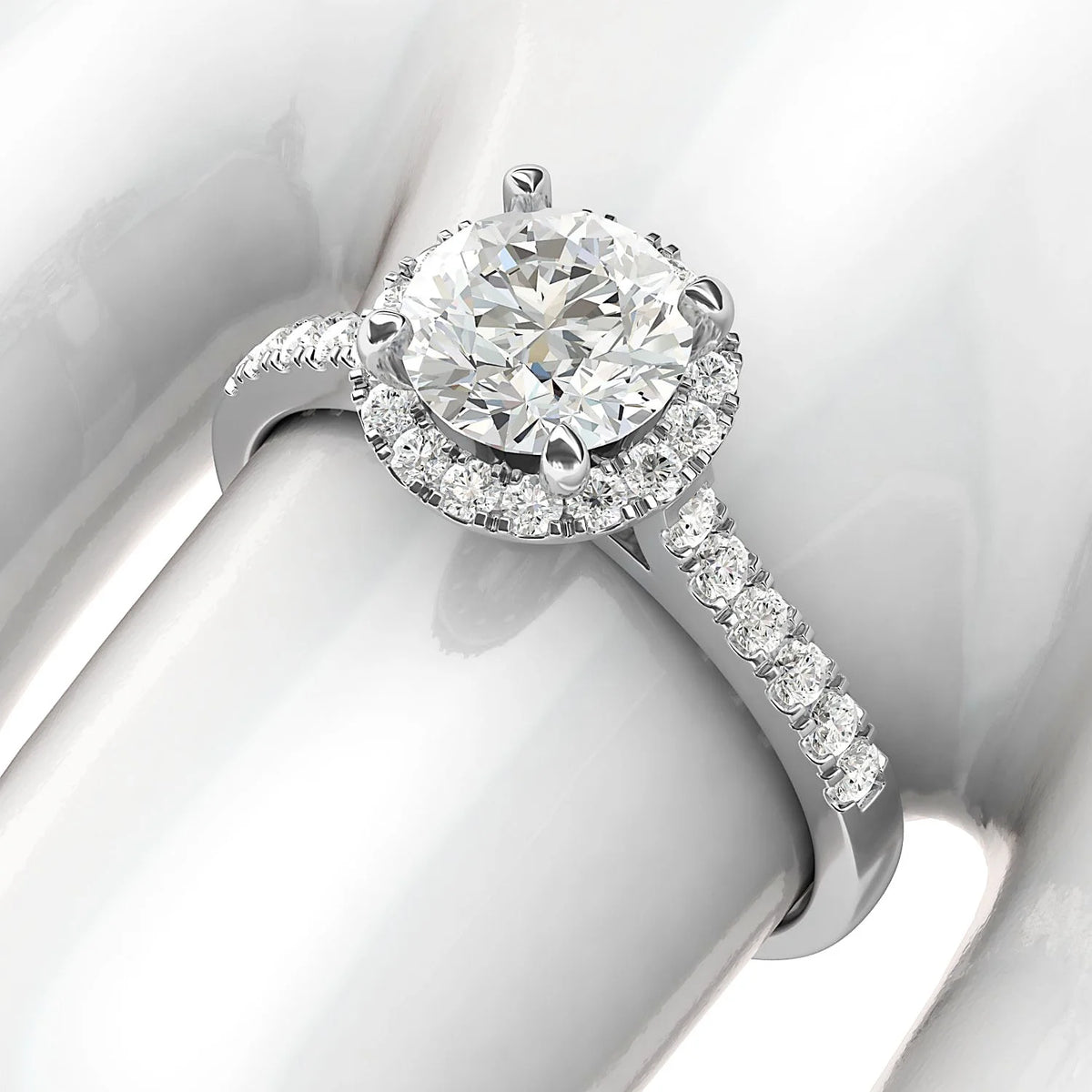 Simulated Diamond Halo Engagement Ring with Side Stones (4.5) H97016