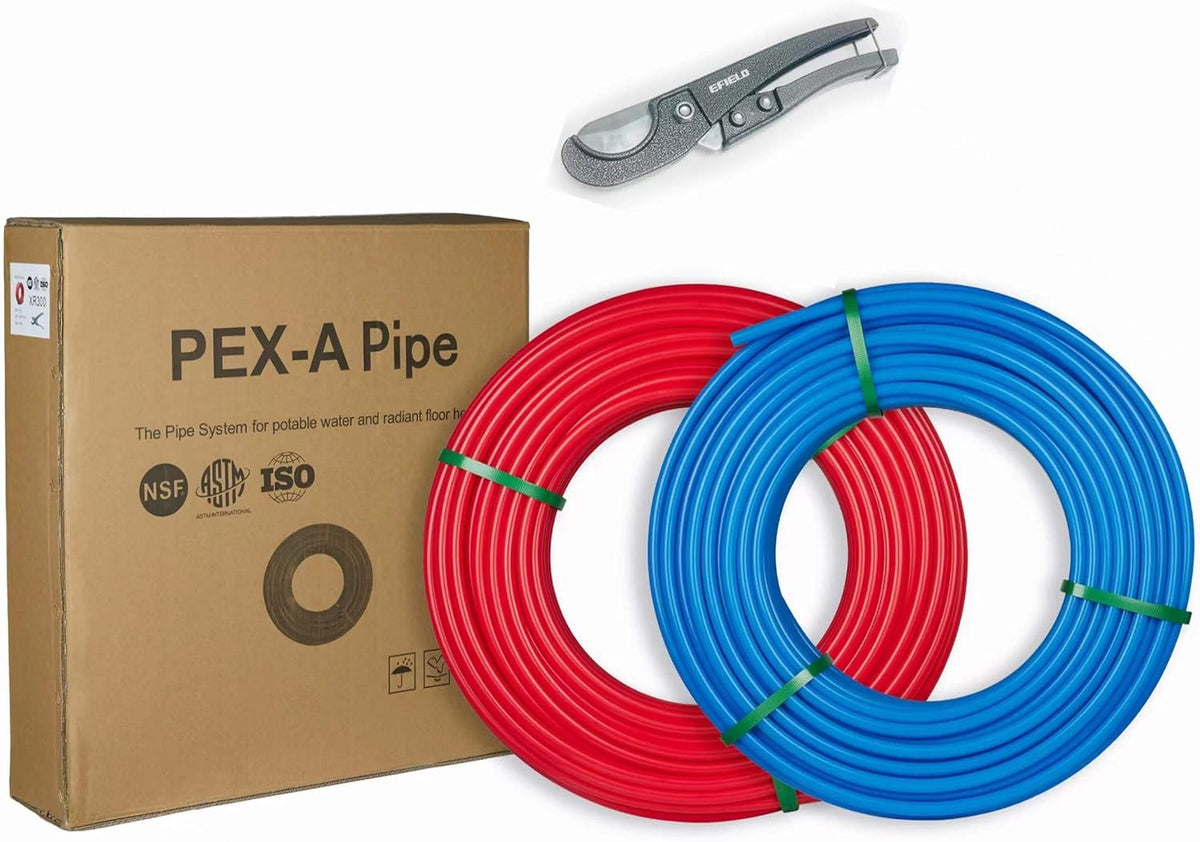 Blue & Red 1/2 inch 2 x100 ft (200 ft) Pex-A Pipe/Tubing with Pipe Cutter C806368
