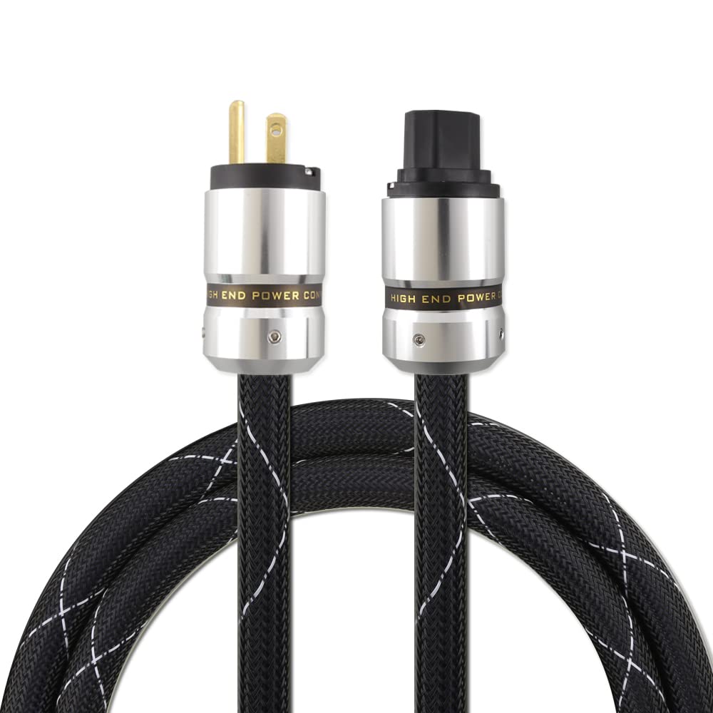 12AWG HiFi Power Cord 125V 15A 3-Prong Audiophile AC Power Cable with US Connector Plug (1.5M / 4.92FT) Pack of 2 M83158