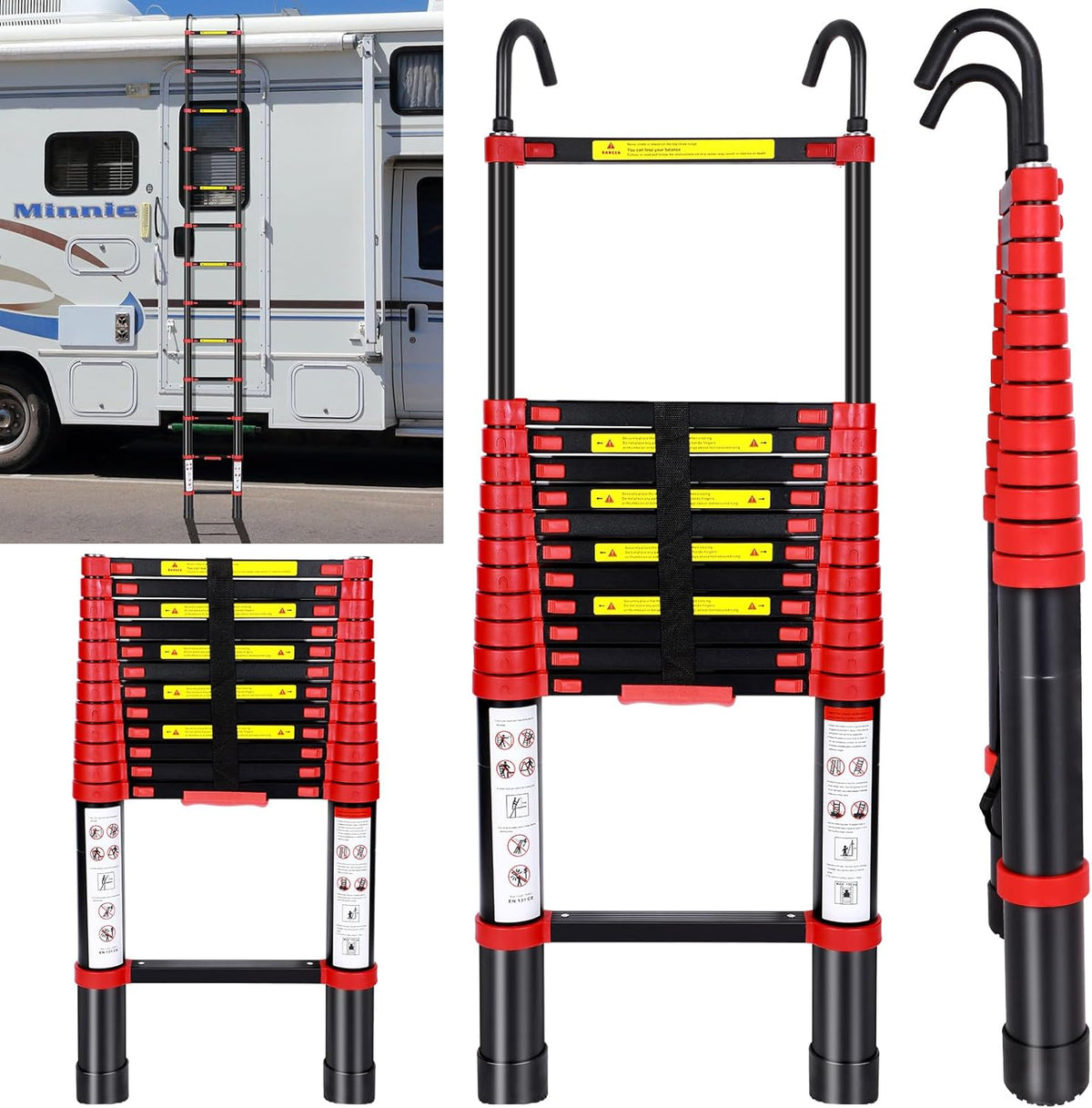 Telescoping Aluminum Folding Ladder with Hook, 330lbs Load Capacity K86942