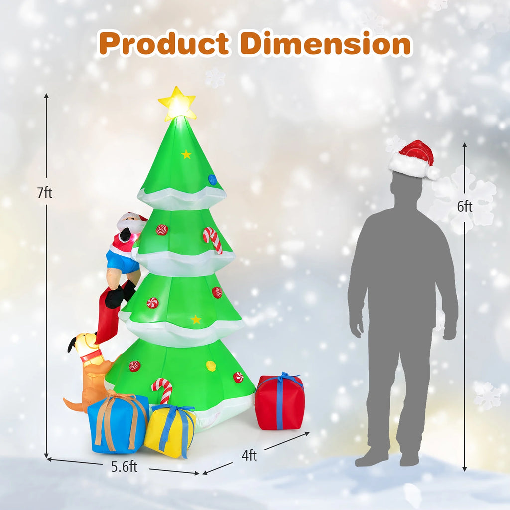 7 FT Inflatable Christmas Tree with Santa Claus & Dog R600385