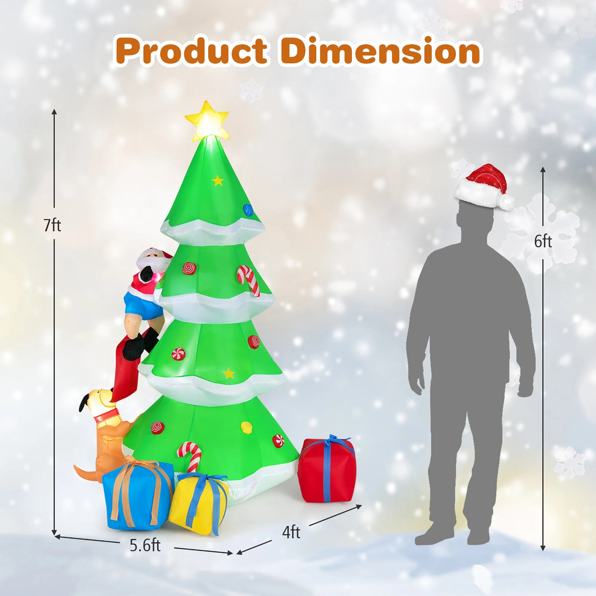 7 FT Inflatable Christmas Tree with Santa Claus & Dog R600385