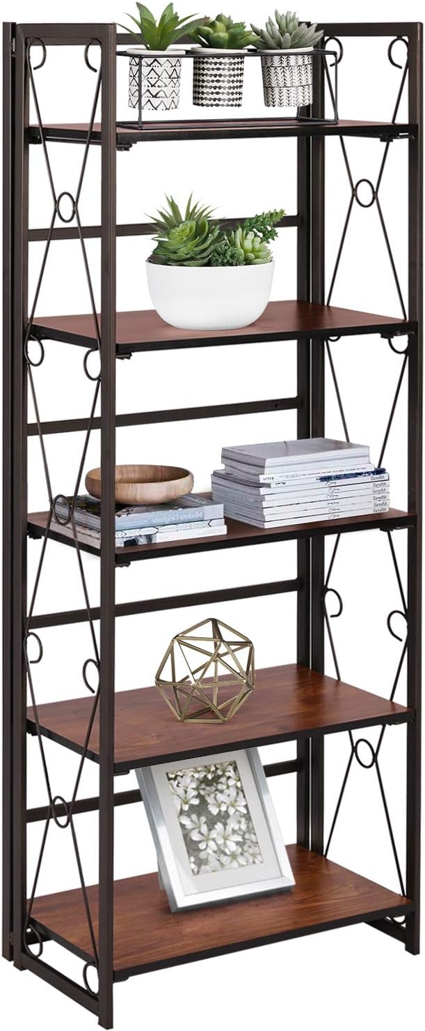 Brown Black Set of 2 Metal Frame Wood Shelf Bookcase Q86902