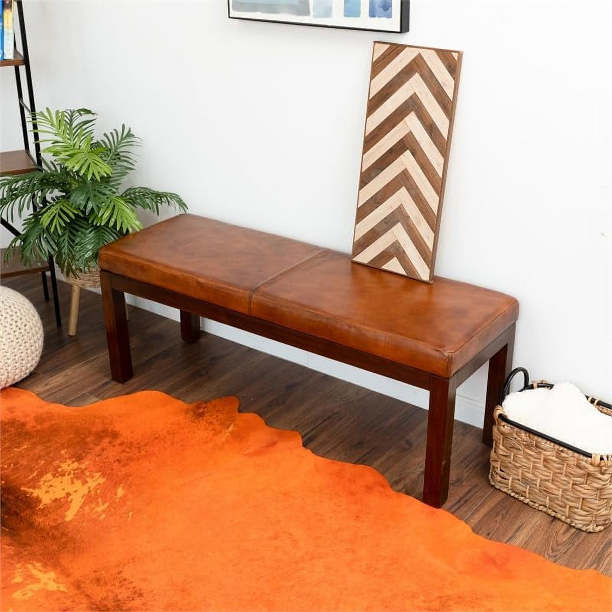 Genuine Leather Rectangular Bench M87874