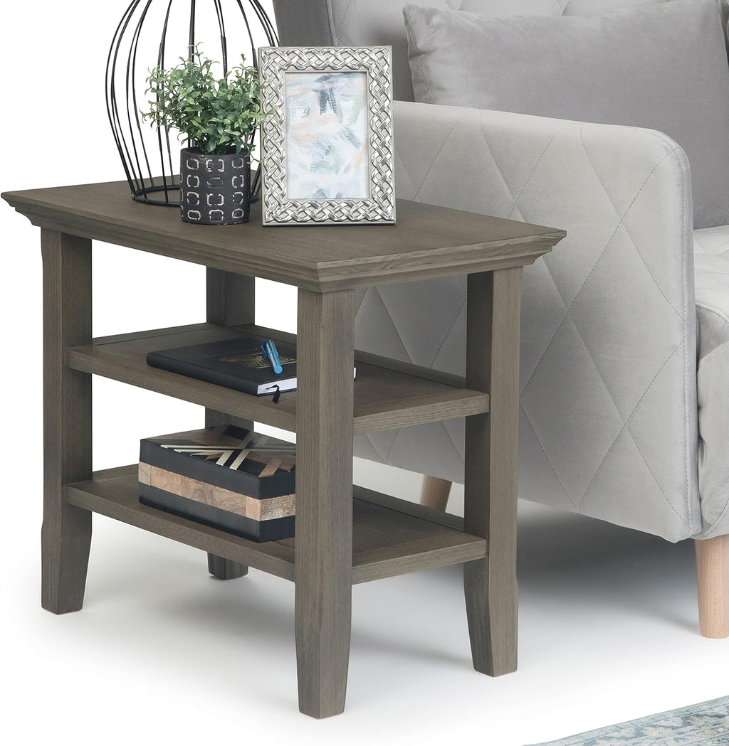 Black Solid Wood Narrow Side Table with 2 Shelves S89199