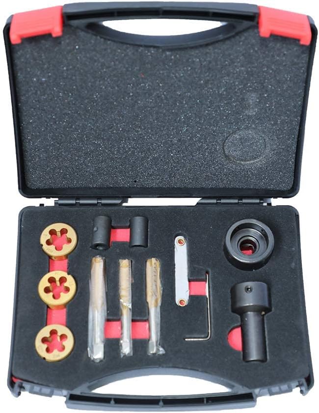12 Pcs Tap and Die Set, Thread Repair Tool Kit M12x 1.25 M12 x 1.5 M14x1.5 V131070