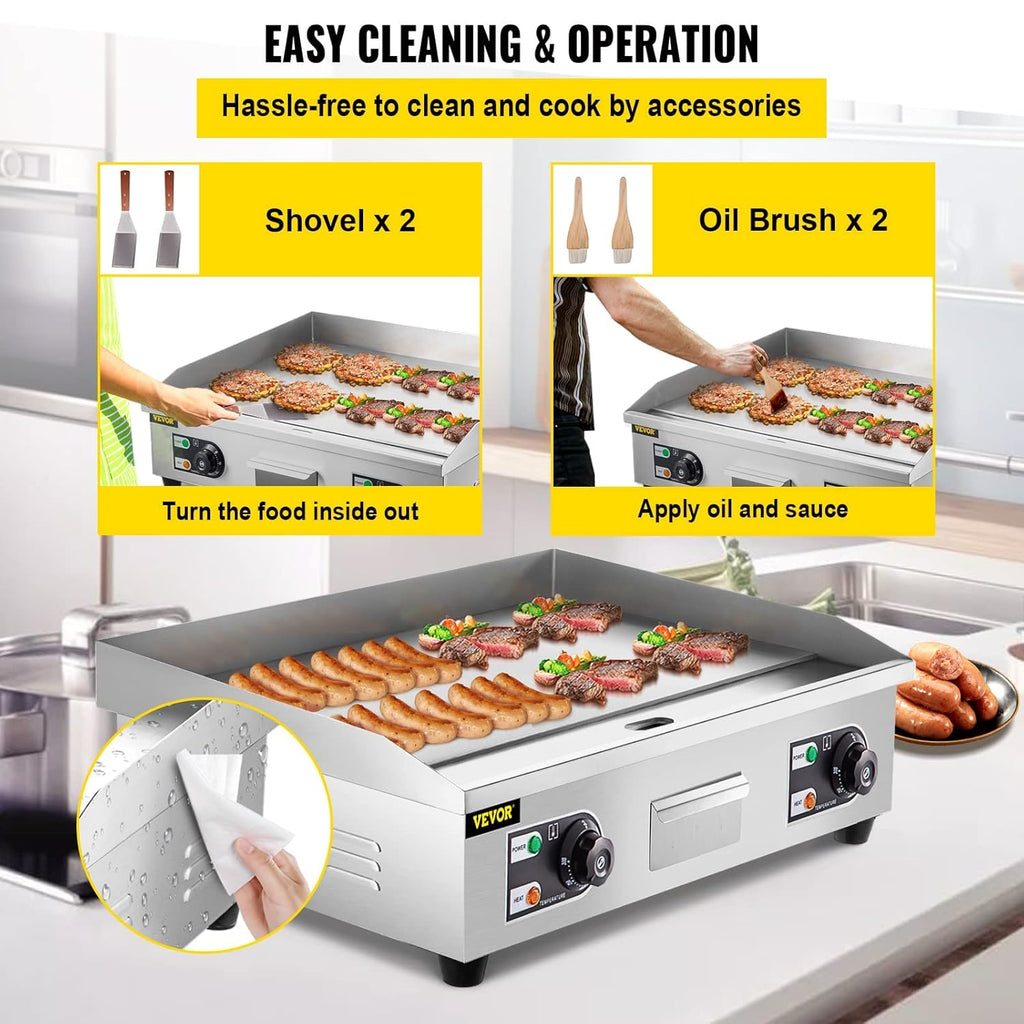 30" 3000W Electric Countertop Griddle Non-Stick Stainless Steel Flat Top Grill V11654