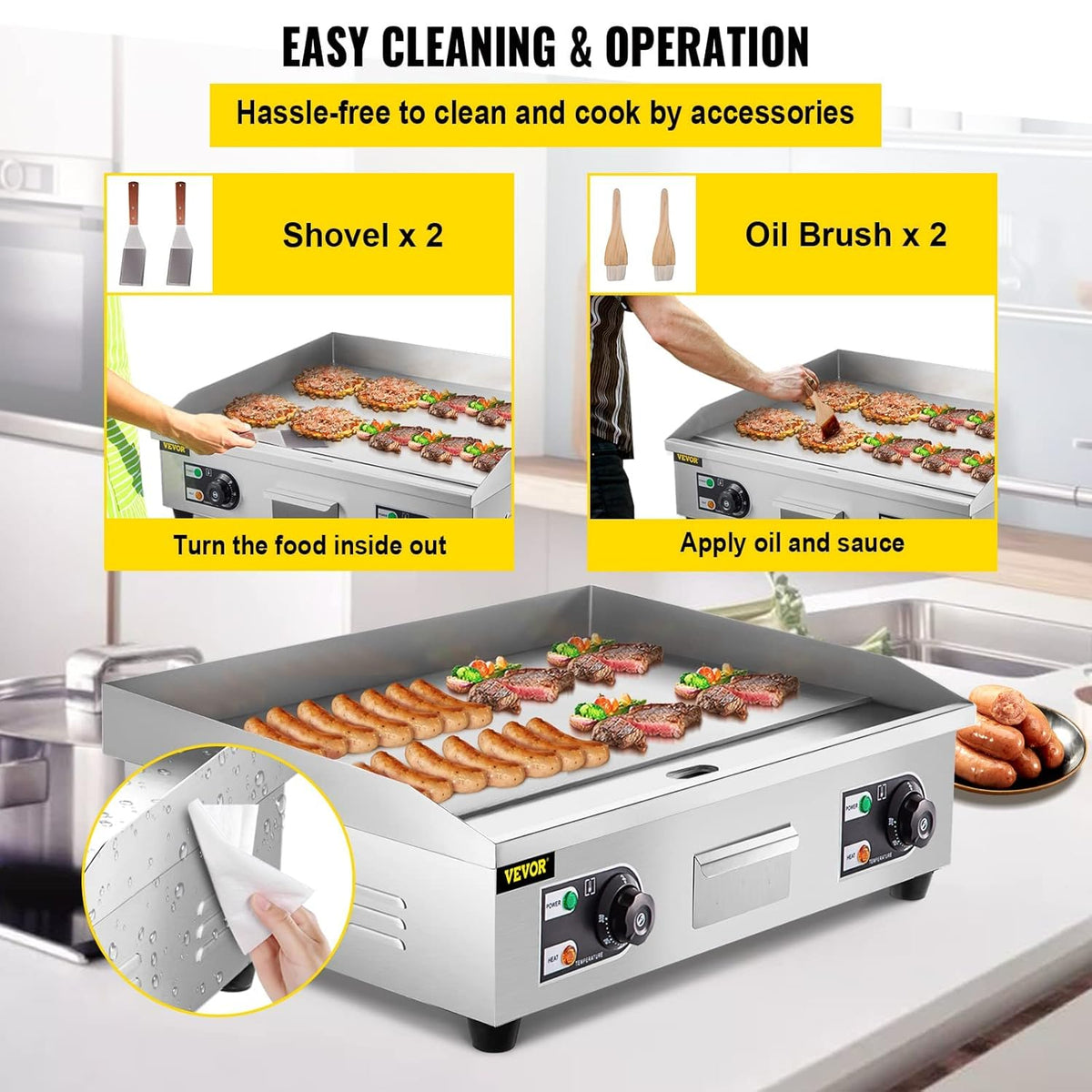 30" 3000W Electric Countertop Griddle Non-Stick Stainless Steel Flat Top Grill V11654