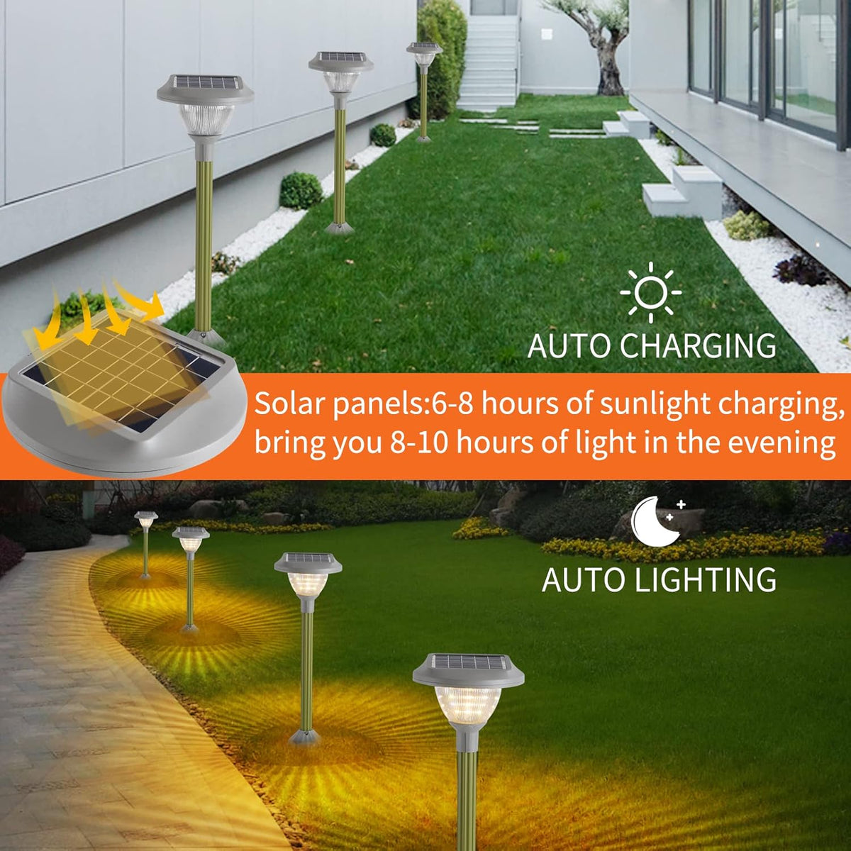 2 Packs Warm White LED Solar Lawn Lights S736