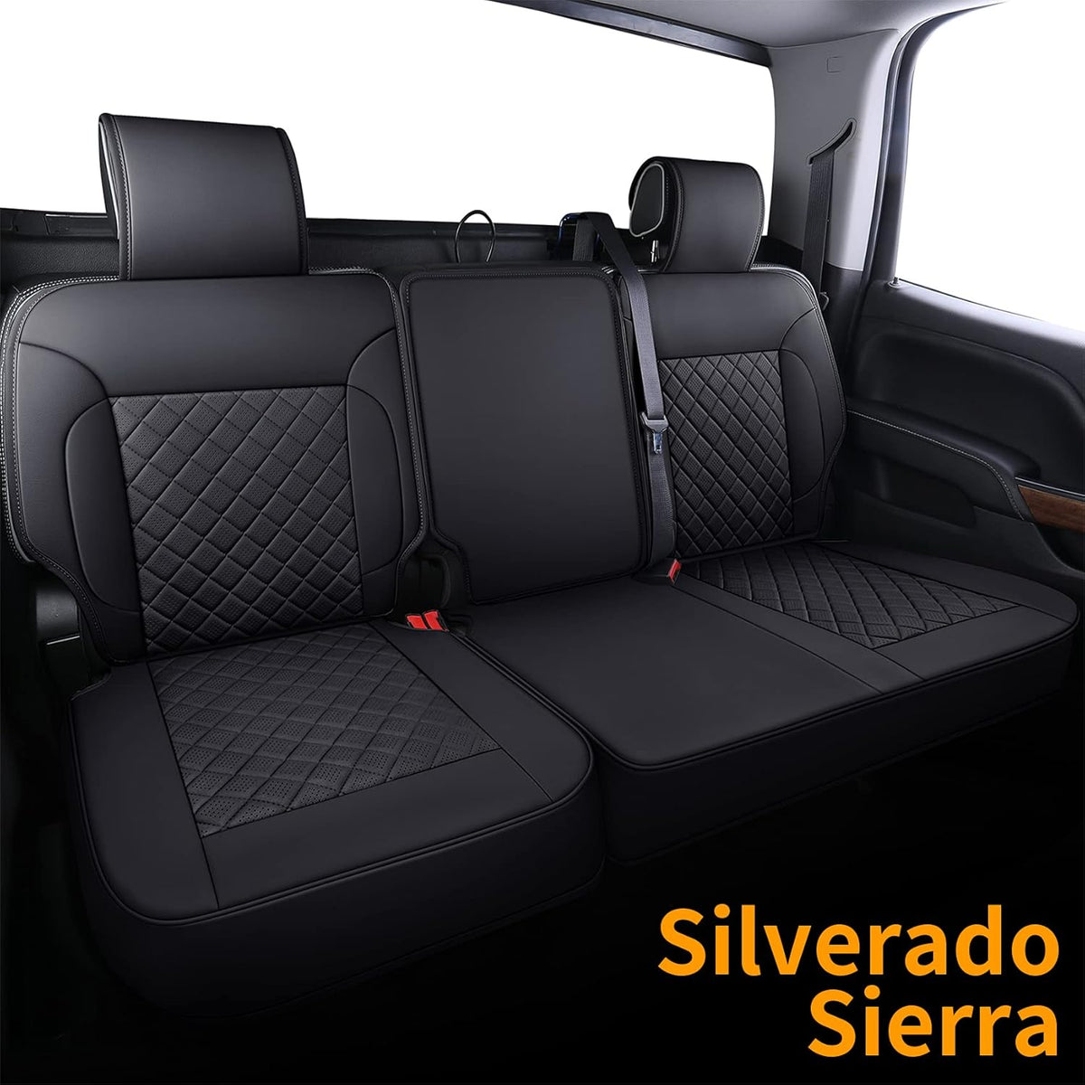 Black Faux Leather Seat Covers with Center Console Cover Z229