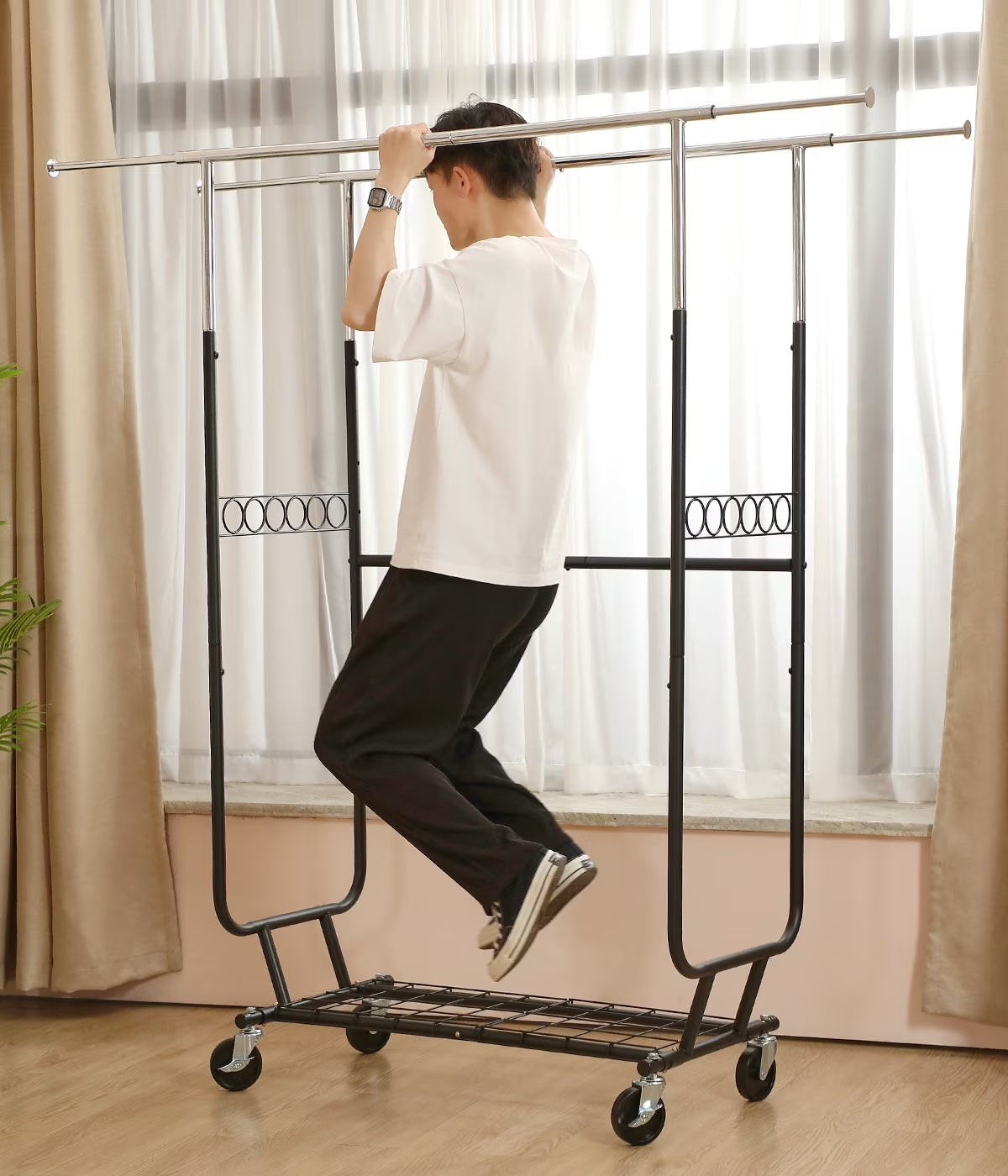 Heavy Duty Double Rails Garment Rack with Wheels B765016