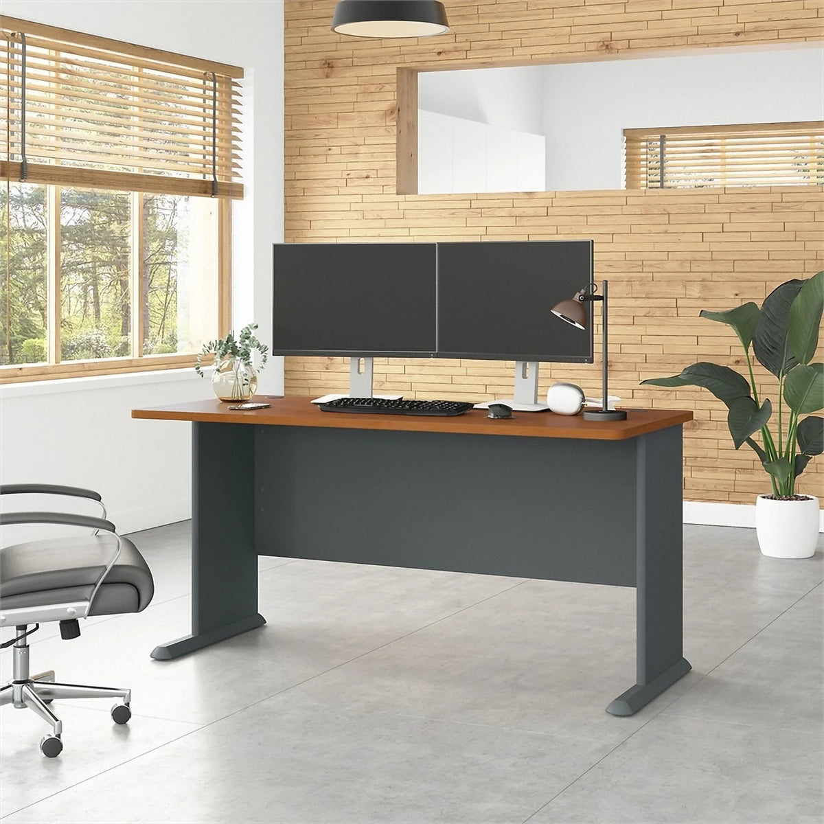 Natural Cherry/Gray Engineered Wood Desk L3966
