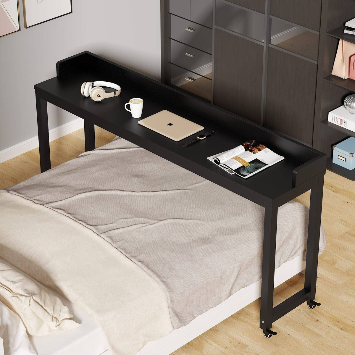 White Queen Size Overbed Table with Wheels S619