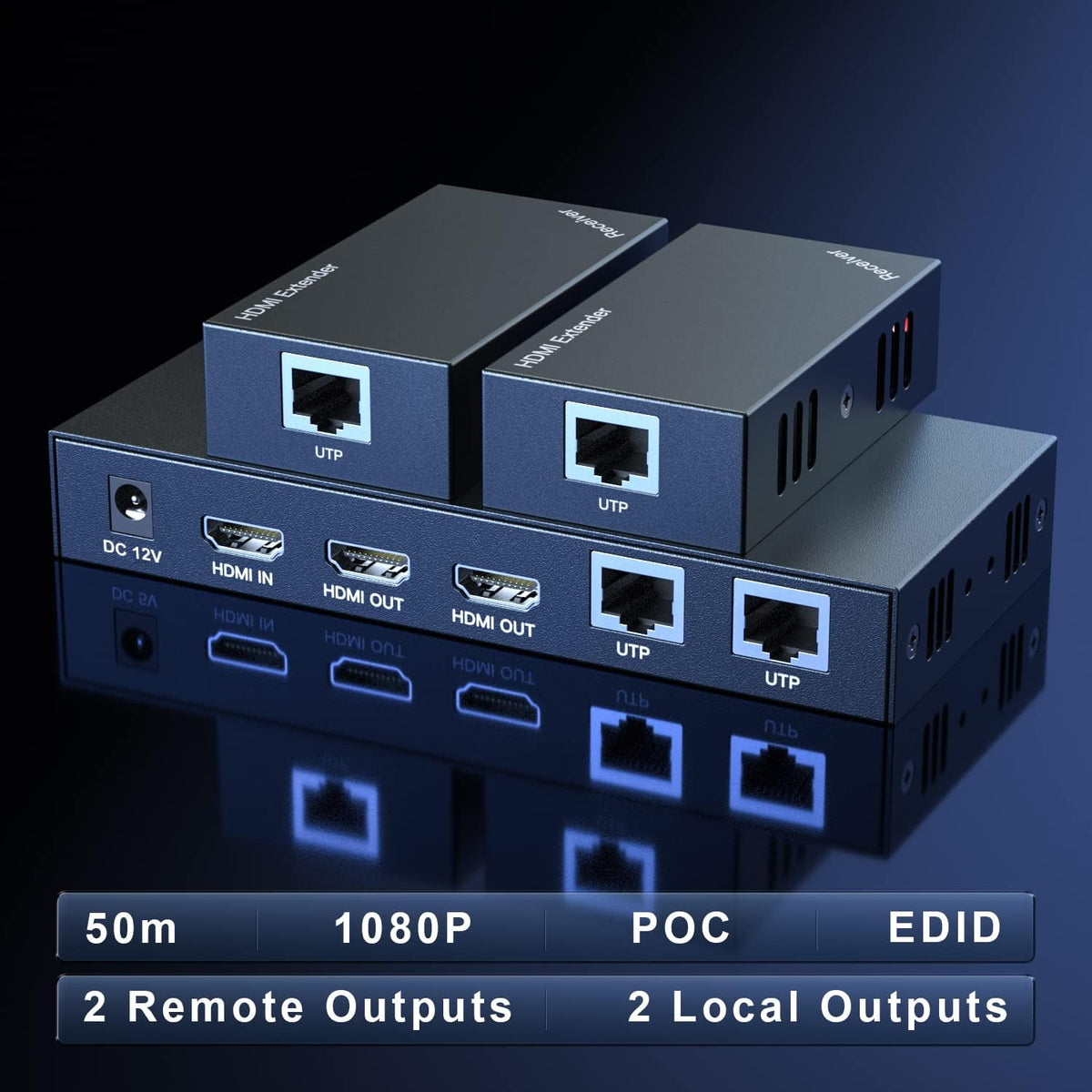 HDMI Extender Splitter 1x2 1080P@60Hz Over Cat 5E/6/7 Ethernet Cable 50m Pack of 2 W233456