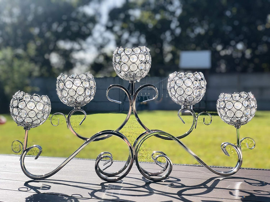 Silver Crystal Candlestick Candelabra Candle Holder C1864
