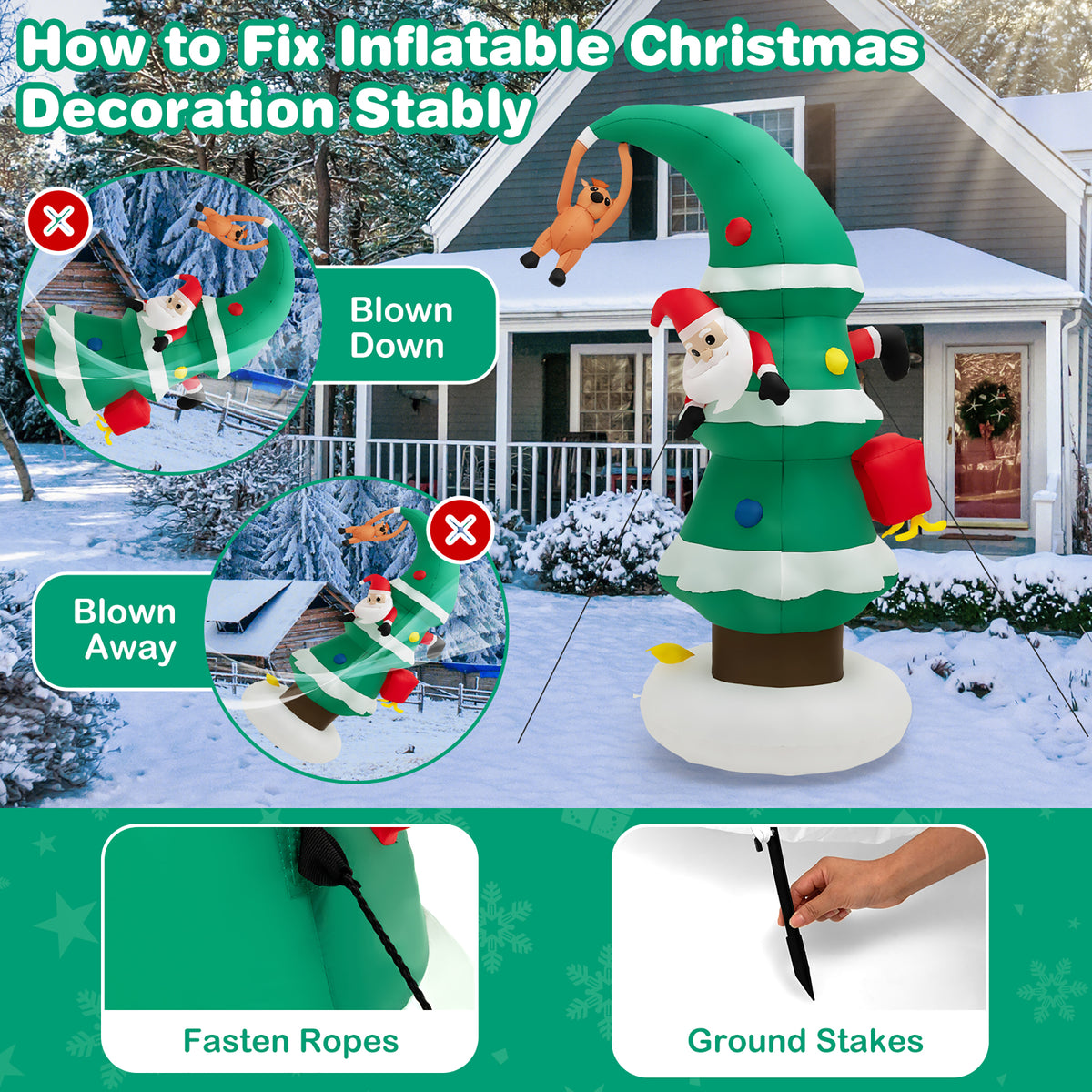 8FT Inflatable Christmas Tree with Santa Claus C76446