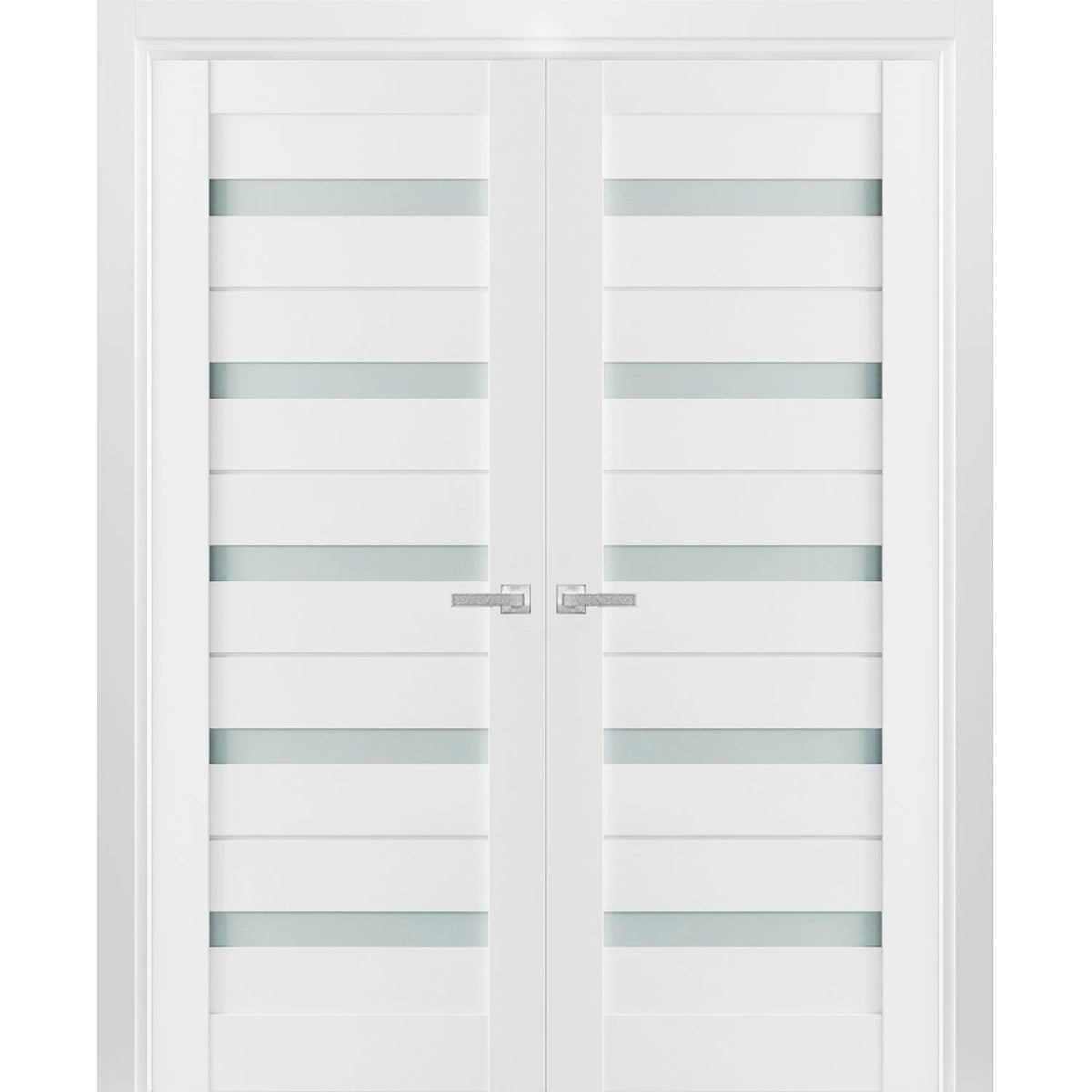 Solid French Double Doors 36 x 80 inches Frosted Glass Wood W147