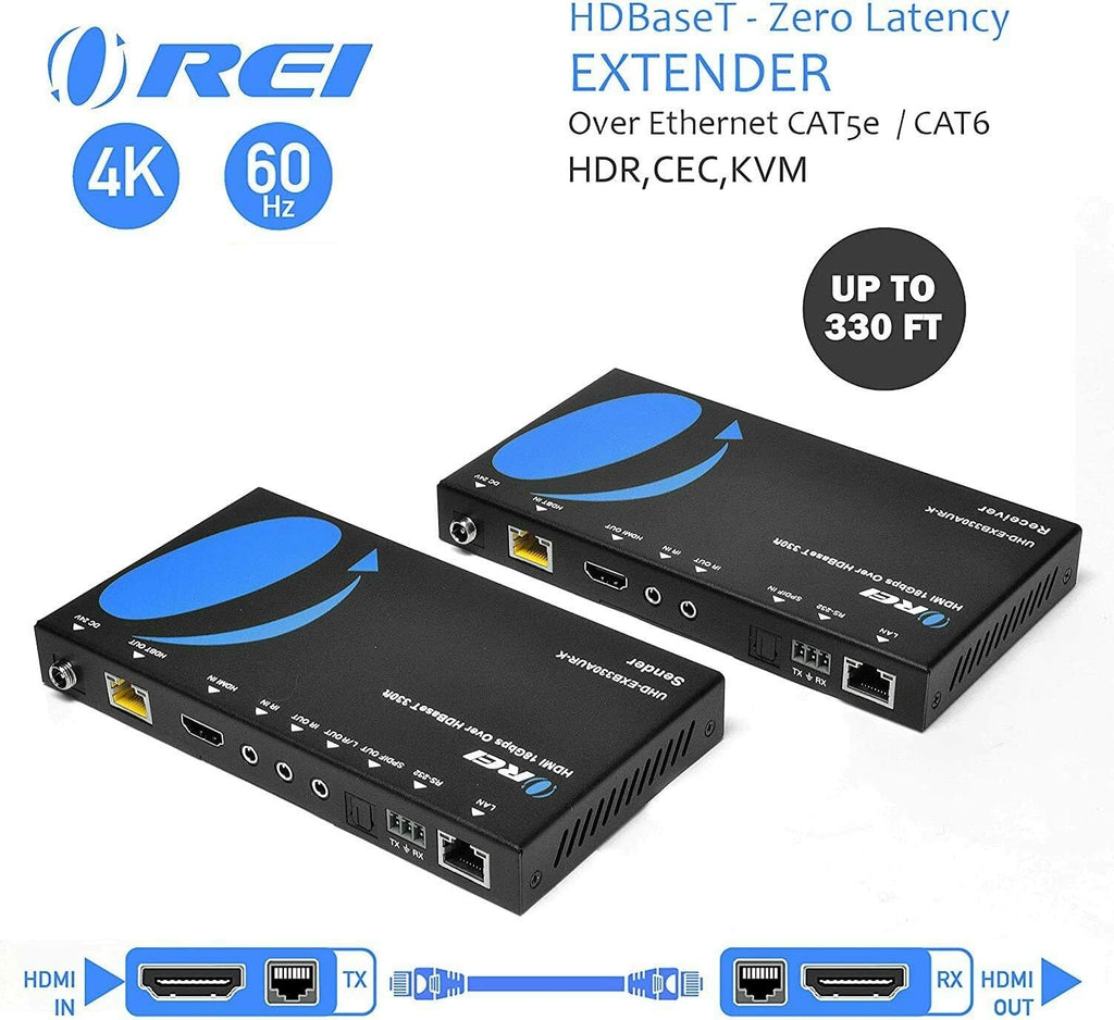4K HDMI Extender Over Single CAT5e/6/7 Cable with HDR, KVM, CEC, ARC & IR Support, RS-232, Up to 330 Ft, Power Over Cable D81167
