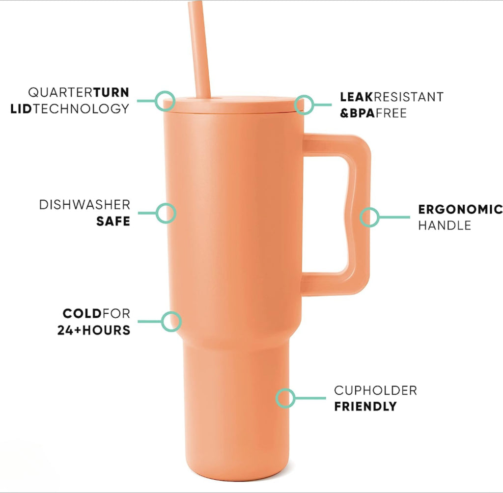 40 oz Insulated Stainless Steel Tumbler with Handle and Straw Lid Z1290