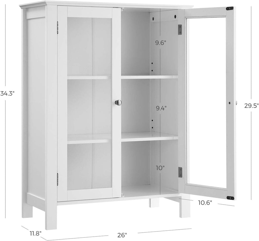 Storage Cabinet with 2 Adjustable Shelves, Transparent Glass Doors, Matte White M6222