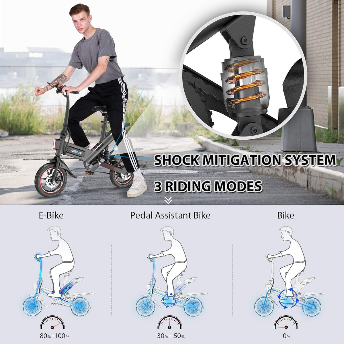 Electric Bike with 14in Air-Filled Tires, Dual Disc Braking, 3 Riding Modes U6047