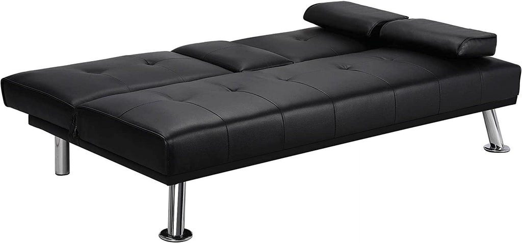 Black Faux Leather Futon Set Convertible Sleeper Loveseat Daybed B788